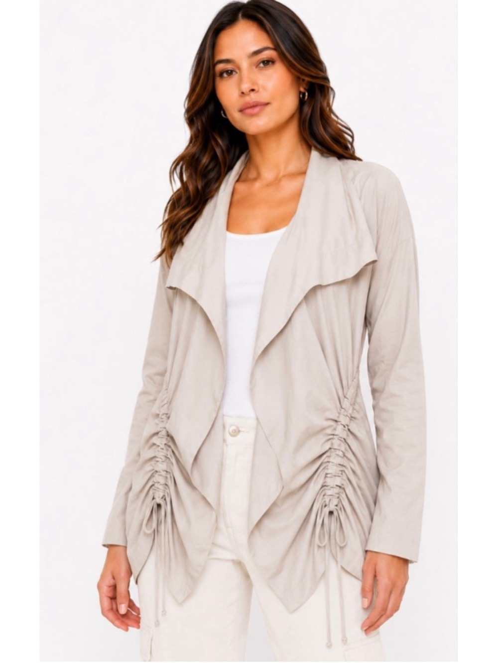 New Planet Beige Nylon Draped Ruched Jacket L